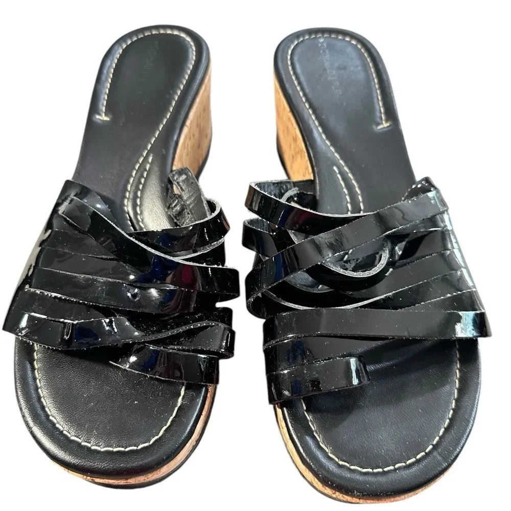 Donald J. Pliner Sheena Black Strappy Wedge Sandal Sz 8.5